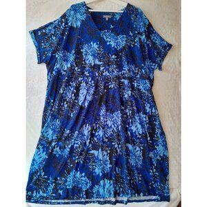 Ulla Popken V-Neck Floral Stretch Casual Pullover Event Cap Sleeve 28/30  Dress